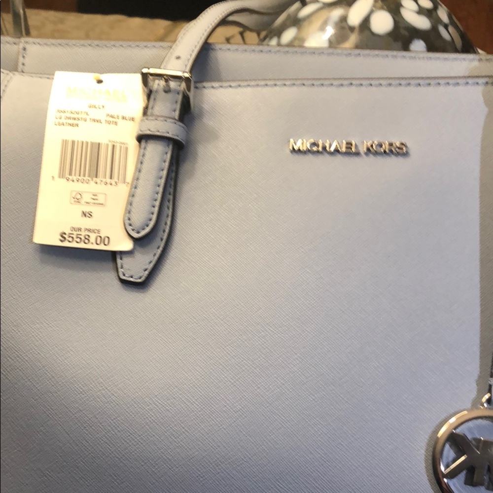 Michael Kors Blue Leather Tote with Silver Hardware